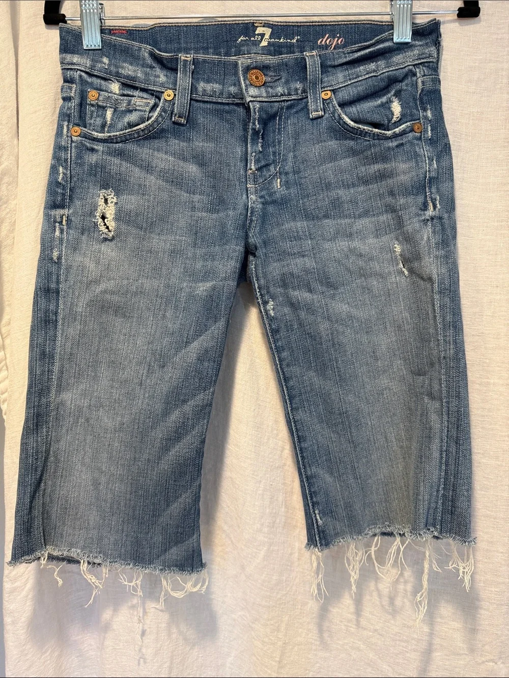7 For All Mankind Dojo The Lexie Petite Distressed Denim Long Shorts size 25P